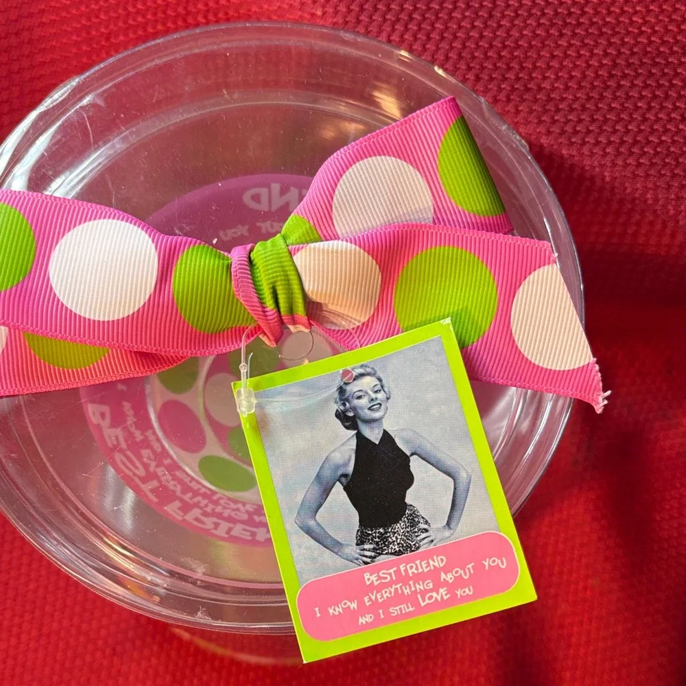 Best Friend Martini Glass with Pink and Green Polka Dots